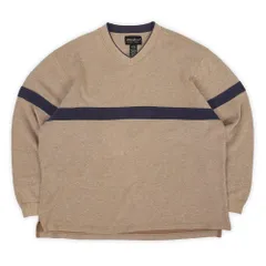 エディーバウアー Eddie Bauer 00s 2000年代 Vネック コットンニット 黒タグ USA ヴィンテージ アメリカ 古着 メンズ ニット セーター ベージュ ネイビー L【中古】