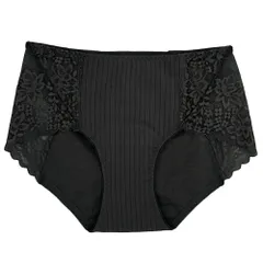 サニタリーショーツ 綿 すっきり おしゃれ リブ レース 大きいサイズ 深め 生理用 下着 パンツ かわいい 幅広 防水布 尿漏れ 失禁 コットン 漏れない 黒 s609