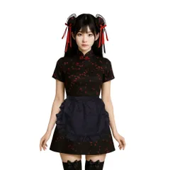 [CosMisty] チャイナドレス 黒 コスプレ セクシー ミニ 女装 可愛い 全身 セット ロリータ ワンピース コスチューム ブラック (S) [S]