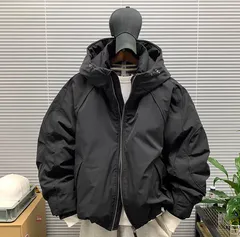 《全新未使用》フード付 中綿ジャケット メンズ 冬新作 加厚 保温 カジュアル ゆったり 高品質 ブランド ダウンアウター(K)【ブラック】