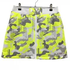 【美品】ニューバランスゴルフ 中綿リバーシブルスカート ライトグレー×蛍光イエロー 迷彩  レディース 2(L) ゴルフウェア New Balance