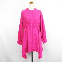 アズノウアズ ピンキー AS KNOW AS PINKY シャツワンピース チュニック 長袖 バンドカラー ひざ丈 裾アシンメトリー ストレッチ F ピンク ※EKM