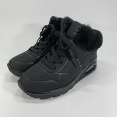 未使用に近い◯ SKECHERS スケッチャーズ ハイカット スニーカー ファー付き オールブラック ウェッジソール メモリーフォーム 21 サイドジップ