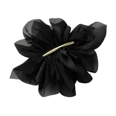 【ブラック×ワンサイズ】[Cream dot. クリームドット公式] ヘアアクセサリー レディース バレッタ ヘアクリップ シフォン フリル カーブ パイプ メタル 透け感 髪留め まとめ髪 大人