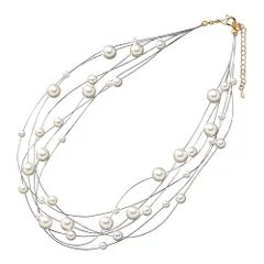 【ゴールド×ワンサイズ】[Cream dot. クリームドット公式] ネックレス レディース   ショート パール ミックス バブル テグス ランダム パーティー 結婚式 二次会 お呼ばれ 大人のサムネイル