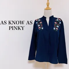 AS KNOW AS PINKY アズノウアズ ピンキー トップス 長袖 薄手 花柄 刺繍 ネイビー レディース 古着 匿名配送 送料無料 【15-461】