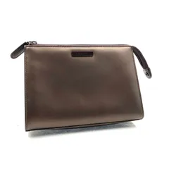■美品■GUCCI グッチ　セカンドバッグ　クラッチバッグ　ポーチ　シャイニングレザー　ブラウン系ブロンズ　イタリア製　刻印あり　039・2058・0746・6　レディース　ロゴプレート　ラグジュアリー　高級　ハイブランド