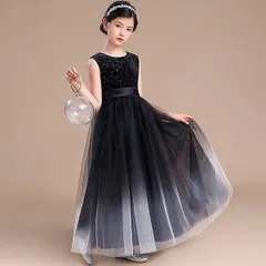 ★150cm ブラック 子供ドレス ワンピース ロングドレス ピアノ発表会 子供 ドレス 女の子 フォーマル フォーマルドレス パーティードレス チュールスカート 結婚式 七五三 発表会 フラワーガール キッズドレス ml106ze