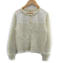 クローラ crolla ニットカーディガン ミドル丈 ラウンドネック レース 切替 ケーブル編み ウール混 アイボリー /SM33