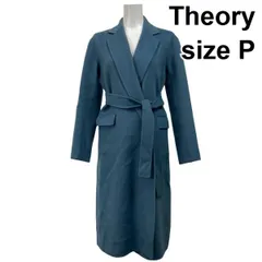 ◆ セオリー Theory ラップコート ロング丈 長袖 オープンフロント スモークブルー 毛混 カシミア混 P S 7号 レディース S5X416