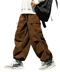 [motayu18] とても楽 カーゴパンツ メンズ パンツ ズボン ウエストゴム アラジンパンツ サルエル ワイド メンズファッション ぱんつ パラシュート ボトムス ルーム (JP, アルファベット, M, ブラウン) [ブラウン] [M]