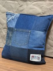 クッションカバー デニムパッチ デニムリメイク ハンドメイド - メルカリ