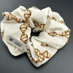 【新品】定価1650円 ヘアアクセサリー ヘアゴム シュシュ ホワイト×ブラウン レディース◆