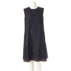 フォクシー 花柄刺繍 ノースリーブ ワンピース 40987 ネイビー×ブラウン 40【中古】