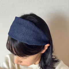 「デニムの幅広シンプルカチューシャ 」 　幅広ターバン　幅広ヘアバンド　chika