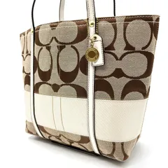 ✨良品✨ COACH コーチ ハンドバッグ トートバッグ シグネチャー キャンバス レザー 革 ホワイト 白色 ベージュ 肌色 キーホルダー ユニセックス 男女兼用 メンズ レディース A4収納可能