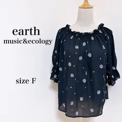 earth music&ecology アースミュージックアンドエコロジー トップス ブラウス 半袖 シフォン 花柄 ネイビー F レディース 古着 匿名配送 送料無料 【17-469】