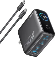 Anker Charger (140W, 4 Ports) with USB-C & USB-C ケーブル ダークグレー【PSE技術基準適合/折りたたみ式プラグ】ノートPC 各種