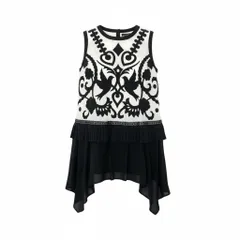 18k20 TOKUKO 1er VOL トクコプルミエヴォル ノースリーブワンピース  ドッキングワンピース モノトーン プリーツ切替 レディース 女性用 9  ブラック ホワイトu02t