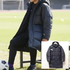 保温性抜群◎【PUMA】プーマ ベンチ コート ダウン ジャケット ロゴ プリント フェザー フード サッカー クラブ 応援 屋外 練習 ランニング 運動 部活 スポ少 キッズ ジュニア 子ども ブラック サイズ 160 /M37995ja