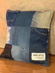 クッションカバー デニムパッチ デニムリメイク ハンドメイド - メルカリ