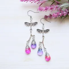 翼　雫　天使の羽　ピアス・イヤリング　ピンク　パープル　シルバー