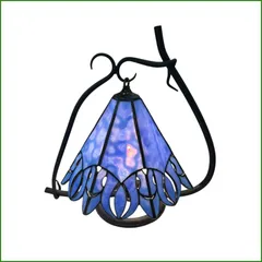 中古●メーカー不明●テーブルランプ ステンドグラス風 ブルー ガラスシェード アイアンフレーム コンセント式 電球