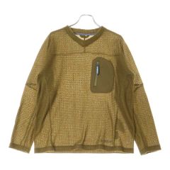 and wander (アンドワンダー) 23AW ×ALPHA DIRECT KNIT PULLOVER アルファダイレクト フロントポケット Vネック ニットセーター カーキ 574-3244024