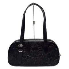 Carving Tribes(カービングトライブス) ショルダーバッグ美品  - 黒 フラワー(花) レザー