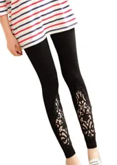[ソユル]レース 花柄 ９分丈 レギンス スパッツ レギパン フリーサイズ ストレッチ レディース ブラック 黒 くろ クロ おしゃれ 人気 かわいい パギンス トレンカ スキニー タイツ ウエスト ゴム ボトムインナー  [ブラック] [Free Size]