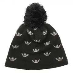 【超美品】キャロウェイ ニット帽 黒×グレー 総柄 ボンボン付 FR ゴルフウェア Callaway