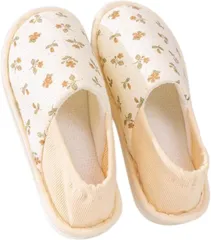 ソユル 花柄 フラワー ルーム シューズ 室内履き インドア スリッパ かかと あり なし 2way すべり止め 付 リビング キッチン トイレ レディース スリップ オン ホーム ハウス オフィス (ナチュラル,  S)