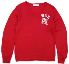 70s WGH 80 THE GIRLS ひび割れプリント Vネック アクリル×レーヨンニット セーター 赤 S★ビンテージ カレッジ レディース