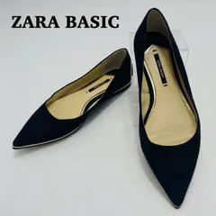 ZARA BASIC　ザラベーシック　フラットシューズ　フラットパンプス　ポインテッドトゥ　スウェード　ゴールドライン　35　黒