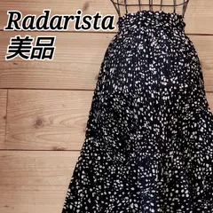 美品✨ Radarista ラダリスタ ロングスカート プリーツ フレア マキシ丈 ドット柄 総柄 ウエストゴム  楽ちん 体型カバー 大人カジュアル きれいめ モノトーン 春夏秋 デイリーコーデ Mサイズ ブラック 黒 大人可愛い