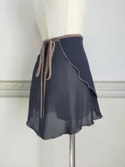ネイビー×グレージュ　バレエ巻きスカート