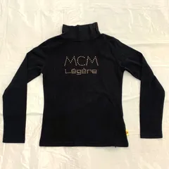 MCM L<!-利用不可文字-!>g<!-利用不可文字-!>re／タートルネック 長袖カットソー M ブラック 綿100% ラインストーンロゴ 新品タグ付き