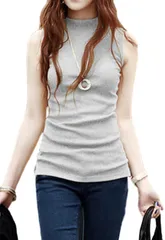 [ハベリィ] ハイネック ノースリーブ カットソー トップス タートル レディース (JP, アルファベット, 2XL, グレー) [グレー] [2XL]