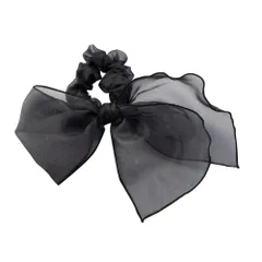 【ブラック×ワンサイズ】[Cream dot. クリームドット公式] ヘアアクセサリー レディース シュシュ リボン チュール シフォン オーガンジー アシンメトリー ヘアゴム ヘアアクセ ヘアアレンジ 簡単 まとめ髪 大きめ 大人 ドット