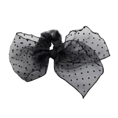 【ドットブラック×ワンサイズ】[Cream dot. クリームドット公式] ヘアアクセサリー レディース シュシュ リボン チュール シフォン オーガンジー アシンメトリー ヘアゴム ヘアアクセ ヘアアレンジ 簡単 まとめ髪 大きめ 大人 ドット