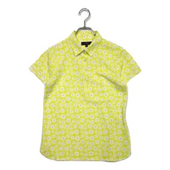 中古 レディース キャロウェイ Callaway 半袖ポロシャツ M 黄緑 イエロー 花柄 総柄 薄手