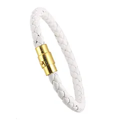 [LIBERTY-M] ブレスレット メンズ PUレザー 編み込み 磁気ブレスレット ユニセックス ゴールド 金 重ね付け ステンレス 人気アクセサリー (白) [白]のサムネイル