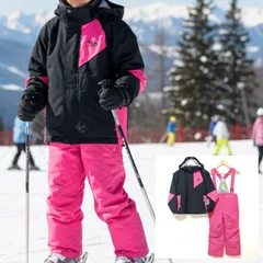 ビビッドなピンク◎【nima】スキー ウェア ウエア 上下セット ジャケット アウター ジャンパー パンツ オーバーオール スノーボード スノボ アウトドア ウィンター スポーツ ジュニア ピンク ブラック キッズ サイズ 140 /M37998ja
