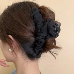☆ ブラック ☆ ヘアクリップ バンスクリップ バンスクリップ 大きめ しっかり ヘアクリップ ヘアークリップ ヘアアクセサリー 髪飾り 髪留め まとめ髪 シアー フリル ハーフアップ シンプル 無地 おしゃれ 上品 きれいめ アップヘア 大人 女性 春夏秋冬