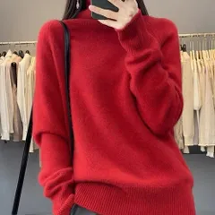 ☆ レッド ☆ Mサイズ ☆ タートルネックニット セーター 秋冬服 ニット タートルネック 長袖 セーター ニットセーター ハイネック レディースセーター レディース 無地 シンプル カジュアル トップス プルオーバー 着回し あたたかい 秋冬