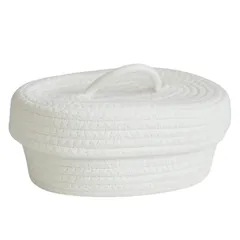 ideamall ロープバスケット ランドリーボックス かご 収納 小物入れ 蓋付き ホワイト 