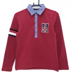 【美品】トミーヒルフィガーゴルフ 長袖ポロシャツ レッド×ネイビー 裏起毛 襟裏チェック レディース M ゴルフウェア Tommy Hilfiger Golf