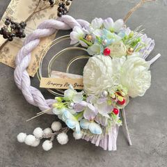 10 い草 紅白椿のしめ縄リース お正月飾り 玄関リース ハンドメイド