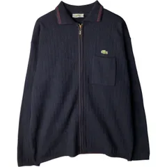 古着 80年代 ラコステ LACOSTE 襟付き ラムウールニットフルジップセーター スペイン製 4 メンズM相当 ヴィンテージ/eaa600849