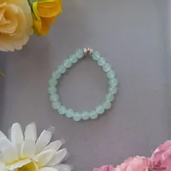 ライトブルー＆ライトグリーンビーズブレスレット（16cm）／装飾パーツ付き・ハンドメイド